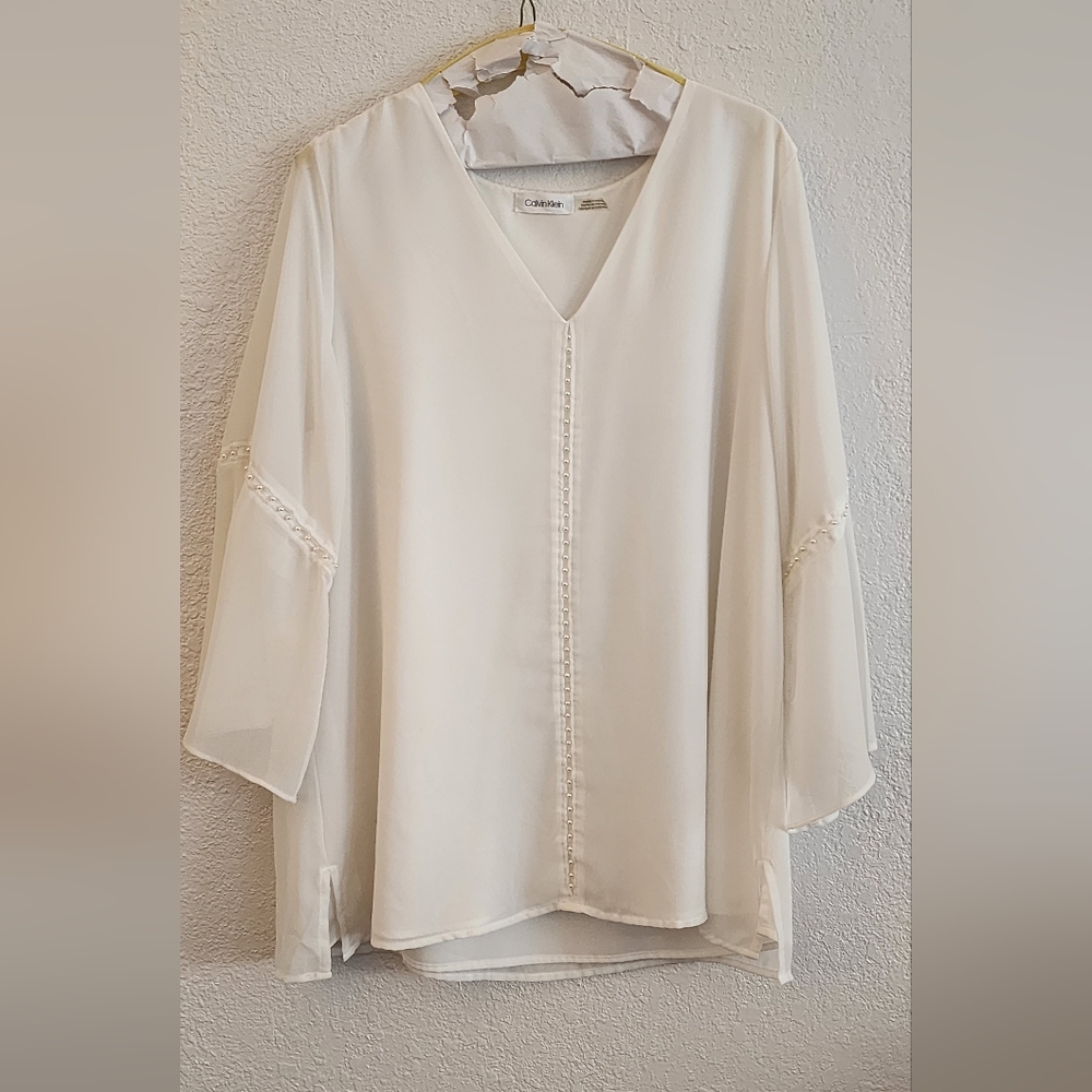 Calvin Klein Ivory Blouse w/Pearl Embellishments